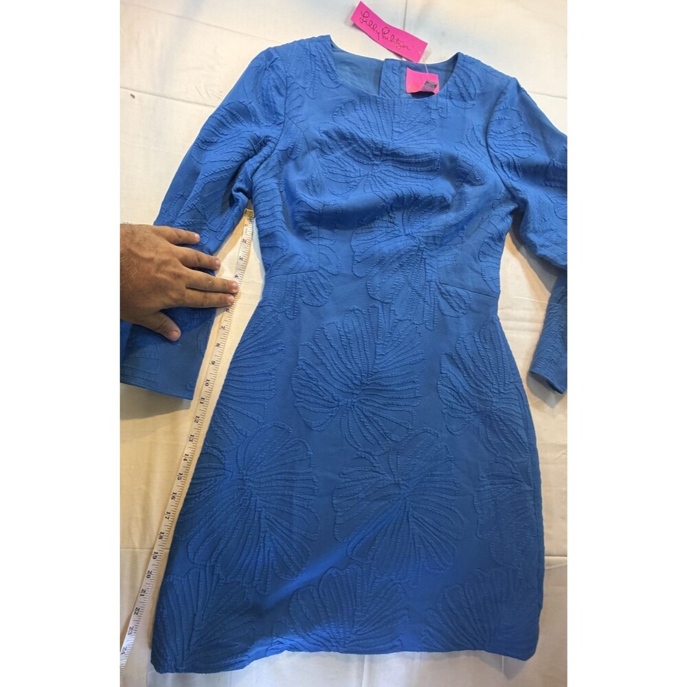 🌴💙 NWT Lilly Pulitzer Blue Embroidered Tonal Floral Mini Dress Women's Size 4